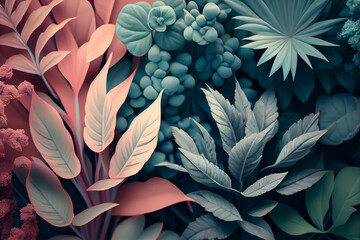 Abstract background of plants in pastel colors.generative ai