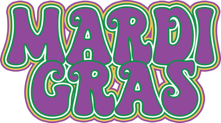 Mardi Gras color groovy lettering vector file