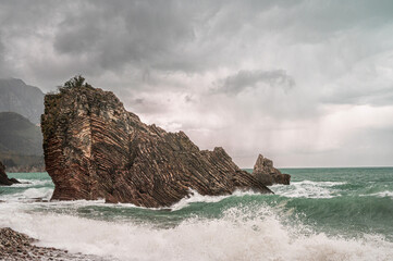 Stormy Landscape on the Coast of the Adriatic Sea near Becici, Montenegro, Balkans. - 578478136