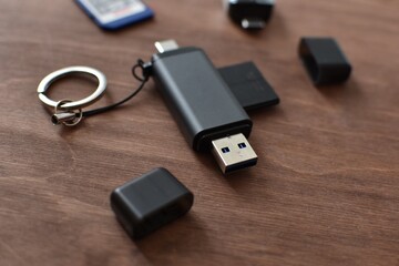 memory card adapter and memory card on wooden table