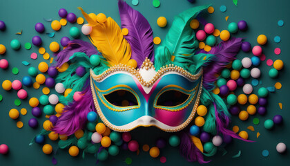 Fototapeta na wymiar Carnival mask background. Mardi gras party celebration. Generative ai