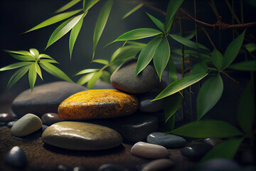 Fototapeta na wymiar Spa background with stones and bamboo.generative ai