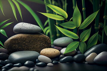 Obraz na płótnie Canvas Spa background with stones and bamboo.generative ai