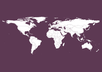 Fototapeta na wymiar Vector world map - with Dark Byzantium color borders on background in Dark Byzantium color. Download now in eps format vector or jpg image.