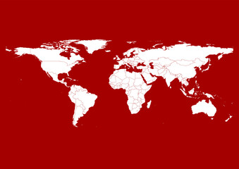 Vector world map - with Dark Candy Apple Red color borders on background in Dark Candy Apple Red color. Download now in eps format vector or jpg image.