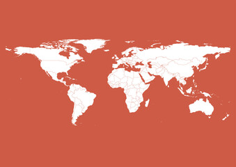 Vector world map - with Dark Coral color borders on background in Dark Coral color. Download now in eps format vector or jpg image.