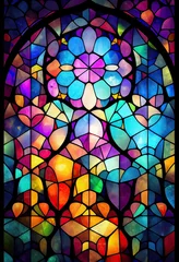 Papier Peint photo Coloré Heavenly colorful stained glass pattern, abstract pattern, church window artwork - generative ai