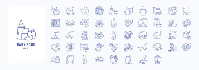 Baby Food, including icons like Apple juice, puree, cake and more. vector illustrations, Pixel Perfect set
