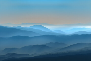 Fototapeta na wymiar beautiful hills and mountains, colored of shades of blue Generative AI
