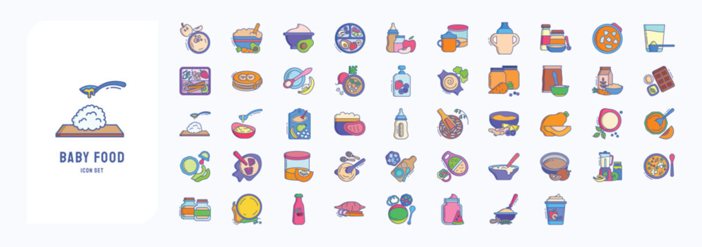 Baby Food, including icons like Apple juice, puree, cake and more. vector illustrations, Pixel Perfect set
