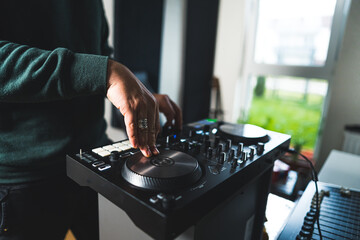 young musician working on his new track, closeup musician's lifestyle. High quality photo