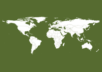 Vector world map - with Dark Olive Green color borders on background in Dark Olive Green color. Download now in eps format vector or jpg image.