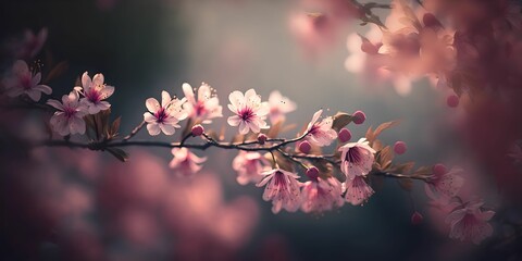 Pink sakura flowers soft focus, Generative AI
