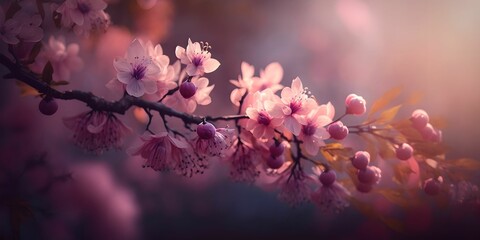 Pink sakura flowers soft focus, Generative AI