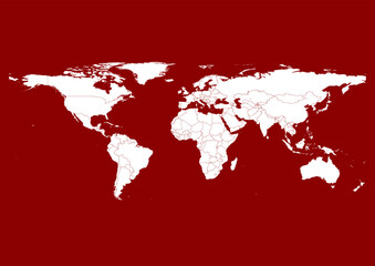 Vector world map - with Dark Red color borders on background in Dark Red color. Download now in eps format vector or jpg image.