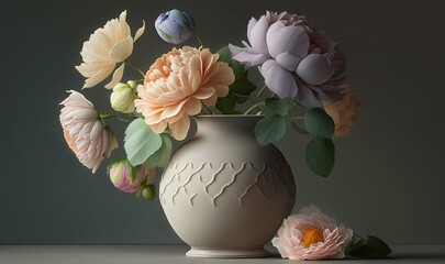  a white vase filled with lots of flowers on a table.  generative ai
