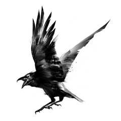 a raven bird drawn on a white background - 578483594