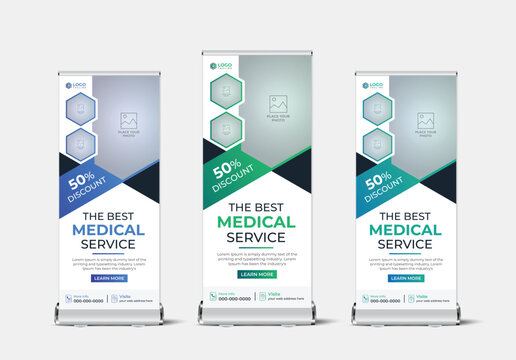 Modern medical rack card or roll up template design