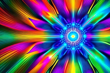 Colorful Neon Gradient Fractal Mandala Flower Rgb Abstract Background. Generative AI