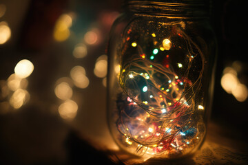 christmas lights inside a glass jar made by generative ai