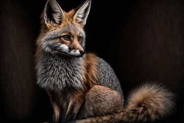 Red Fox in Beautiful Soft Light Against Black Background, AI Generative