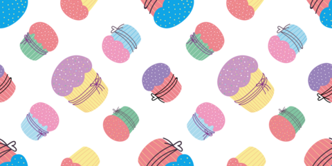 Cupcake seamless pattern. Easter cake background