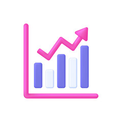 3D Growing bar graph illustration. Making goals and goal achievement, growth business success.