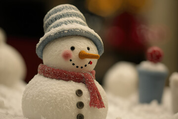 mini 3d christmas frosty snowman with carrot nose made by generative ai