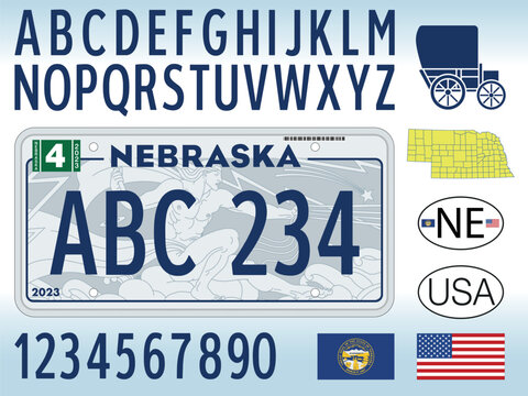 New Nebraska car license plate pattern, United States, vector illustration