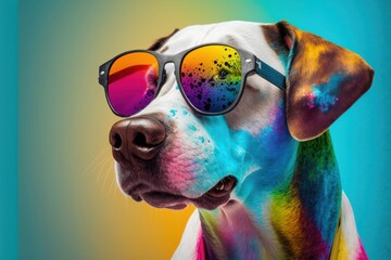 Cool cat with sunglasses on colorful background. Generative AI