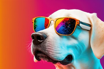 Cool cat with sunglasses on colorful background. Generative AI