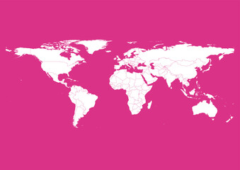 Fototapeta na wymiar Vector world map - with Deep Cerise color borders on background in Deep Cerise color. Download now in eps format vector or jpg image.