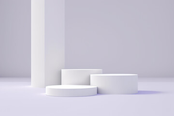 white stage background pedestal podium product display to show product purple background 3d