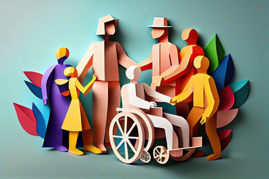 family helping person in wheelchair 