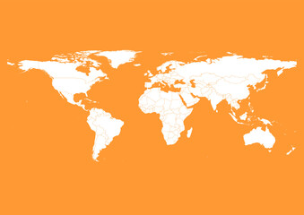 Fototapeta na wymiar Vector world map - with Deep Saffron color borders on background in Deep Saffron color. Download now in eps format vector or jpg image.