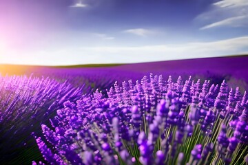 Lavender Field In Sunlight, Shallow Depth Of Field. Generative AI