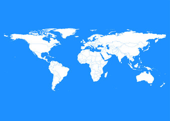 Fototapeta na wymiar Vector world map - with Dodger Blue color borders on background in Dodger Blue color. Download now in eps format vector or jpg image.