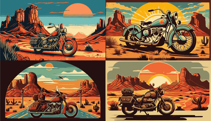 Exploring the Desert on a Vintage Motorcycle  - obrazy, fototapety, plakaty