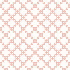 Vector abstract seamless mesh pattern. Pink and white ornament texture with curved floral shapes, grid, net, lattice. Simple cute delicate background. Repeat ornamental geo design for print, textile