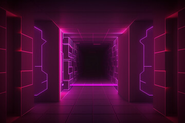 3d retro colorful neon grid background banner or header, lines and geometry.