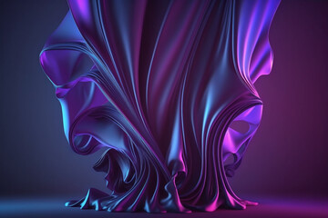 Obraz na płótnie Canvas 3d render, abstract neon background with curvy layers and folds. Drapery waving and fluttering. Modern ultraviolet wallpaper