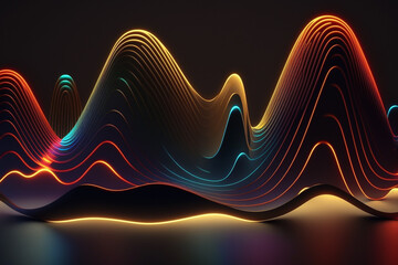 3d rendering, abstract background of colorful neon wavy line glowing in the dark. Modern simple clean wallpaper