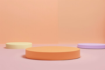 Minimal scene with podium and abstract background. geometric shapes. pastel colors scene. minimal 3d rendering