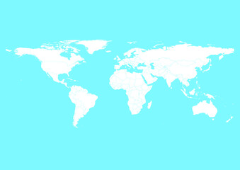 Vector world map - with Electric Blue color borders on background in Electric Blue color. Download now in eps format vector or jpg image.