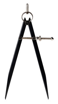 A compass for locksmith work used to determine a circle on a metal surface. Isolated background.