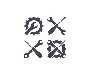 Tools and Service icons set. Screwdriver and wrench glyph icon. Settings and repair, service sign. Instruments signs collection. Tool simple icon. Instrument icon vector design and illustration.