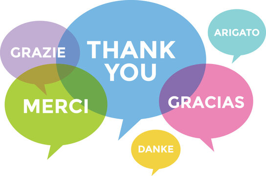 Colorful Speech Bubbles with Thank You Text in Different Foreign Languages Vector Illustration, Gratitude and Appreciation Card Concept