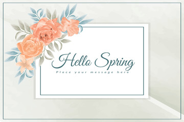 Hello spring card design with watercolor floral vector illustration