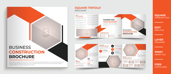 Square trifold construction company brochure design