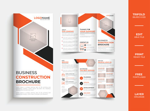 Construction company trifold brochure design template 